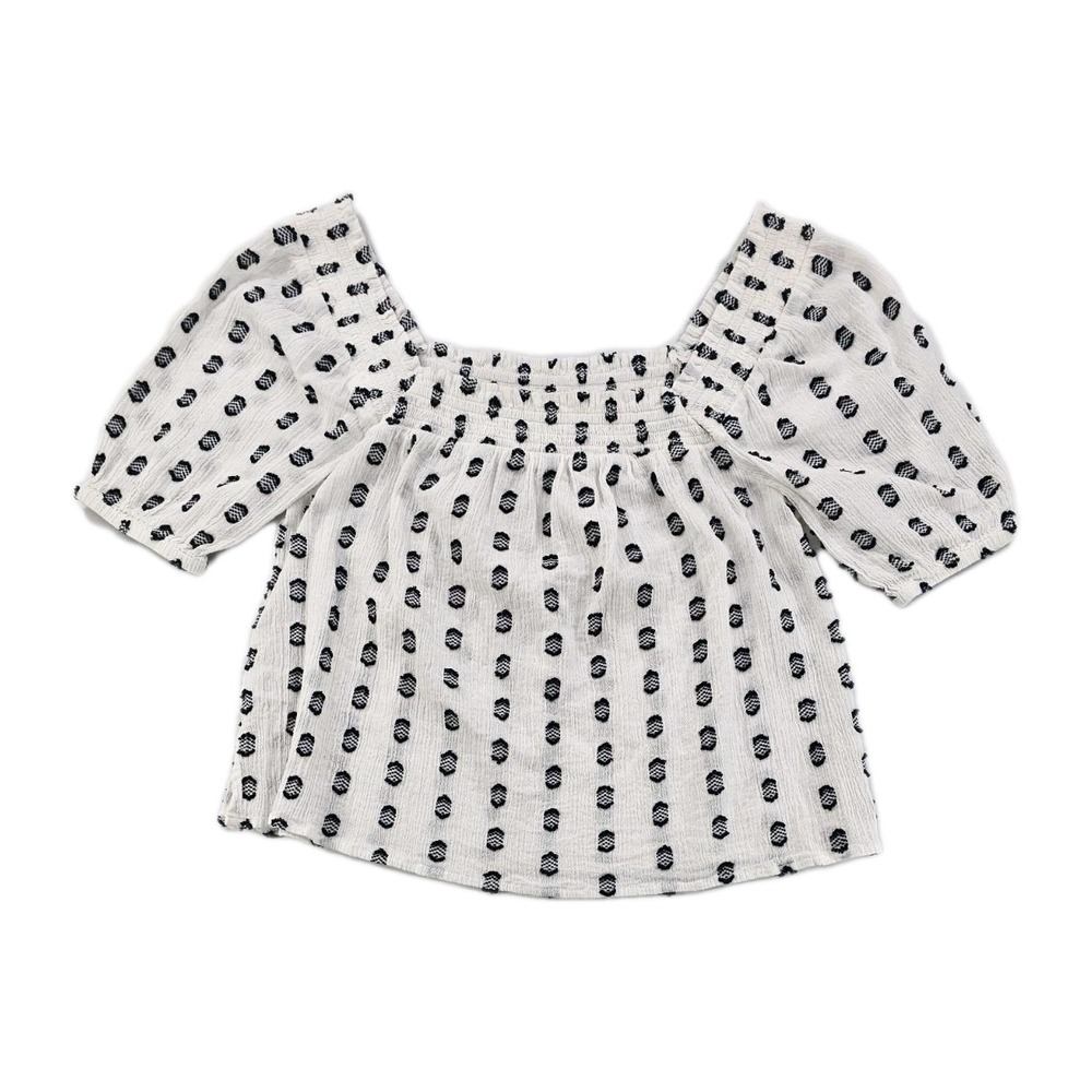 Loft Women's Small Blouse White Black MP Gauze Smock Boho Feminine Cottage Rodeo